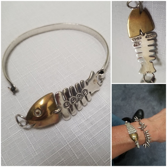 925 Sterling & Vermeil Fish Bones Bracelet - Picture 8 of 11